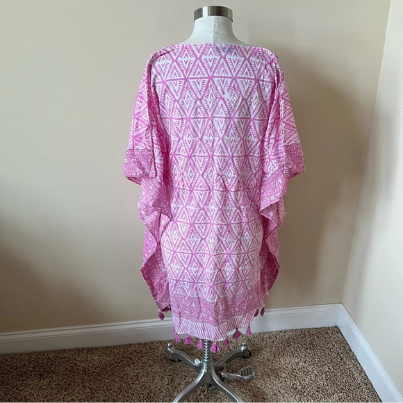 Holicow block print tassel trim caftan beach cover up 17857 - Picture 7 of 8